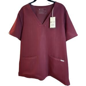 NWT Figs Casma Technical Collection Three Pocket Burgundy Scrub Top Womens XL